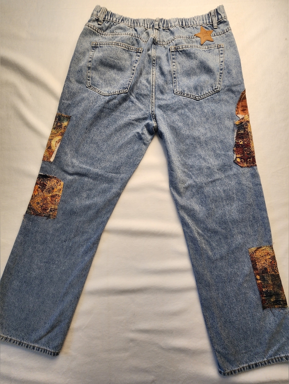 OH! Vintage Patchwork Womens Jeans Hippie Festival Concert High Waist Size XL - Picture 2 of 12